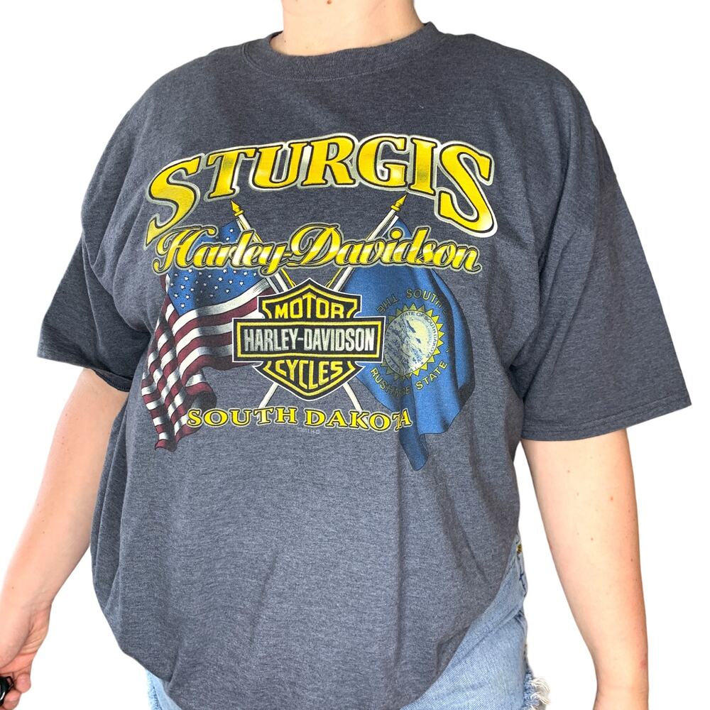 Harley Davidson Sturgis Motorcycle Biker Graphic Tee Shirt Grey 2XL